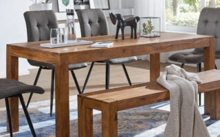 FineBuy Esstisch Massivholz Sheesham Esszimmer-Tisch Holztisch Design  Küchentisch Landhaus-Stil braun Größe wählbar
