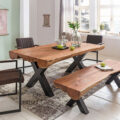 FineBuy Esszimmertisch Akazie Landhaus-Stil Voll-Holz  Design Esstisch  rechteckig  Tisch für Esszimmer Baumstamm  Küchentisch 1 - 1 Personen
