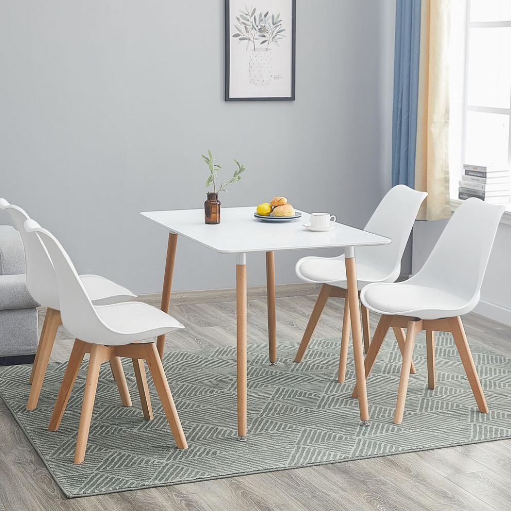 HJ Esstisch(Weiß) mit 1 Weiß Stühlen Esszimmer Essgruppe (Rechteck)  1x1x1cm Tisch